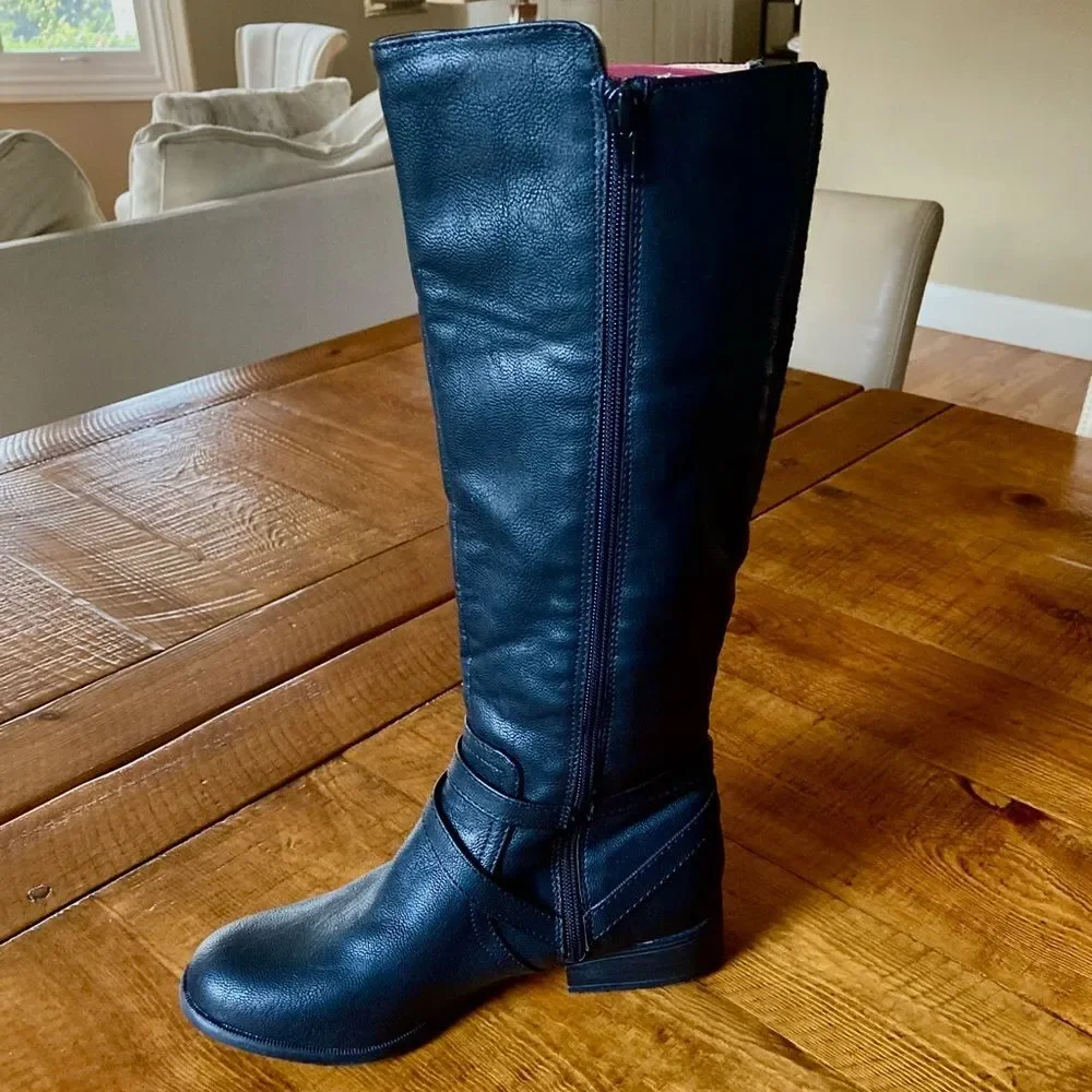 NEW Life Stride Xtrovert Knee High Riding Boot Black Faux Leather Size 6